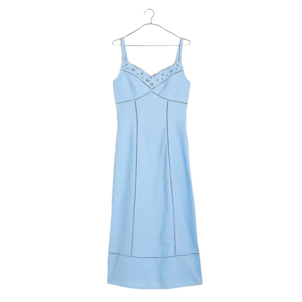 Madewell Light Blue Sweetheart Neck Linen Blend Dress